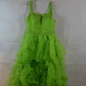 Lime Green short Prom Beaded/sequin Frills SZ S/M NWOT